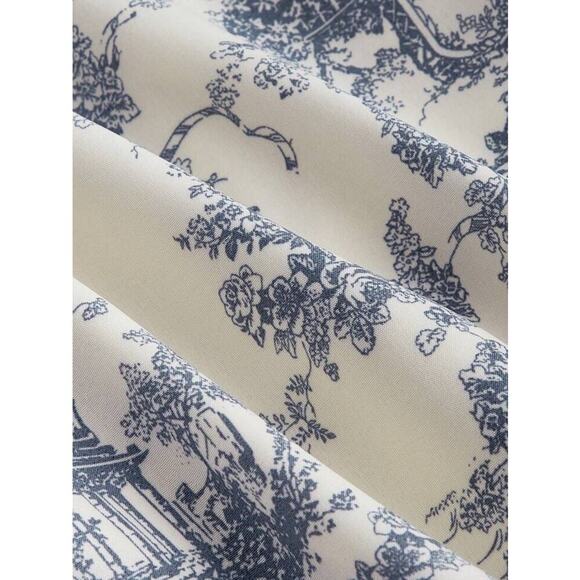 French Porcelain Print VTG Style Blue White Toile De Jouy Halter Dress Sz L - Picture 7 of 10